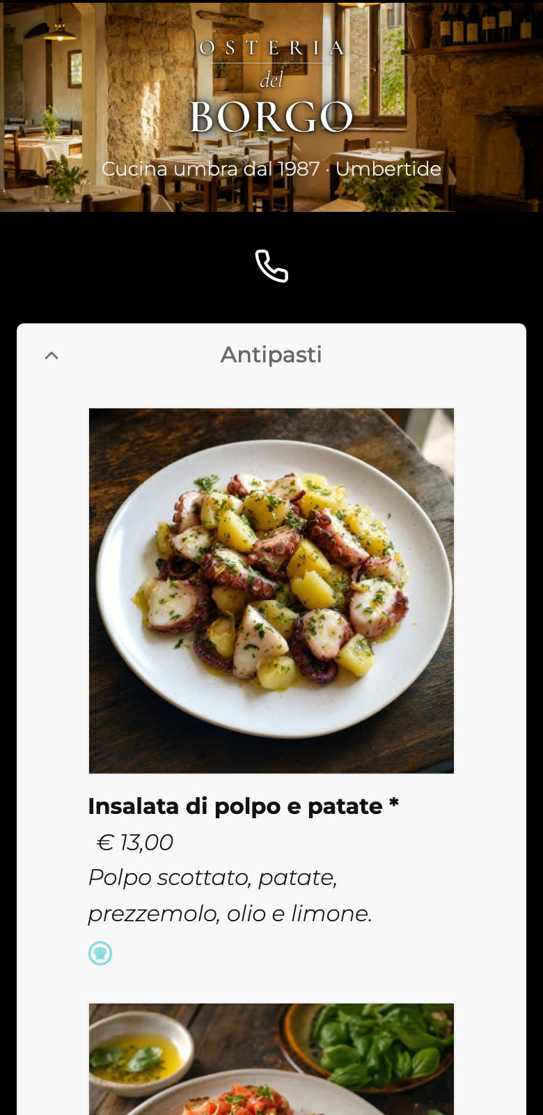 Il menù come lo vede il cliente al tavolo